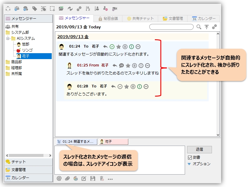 メッセージをスレッド表示